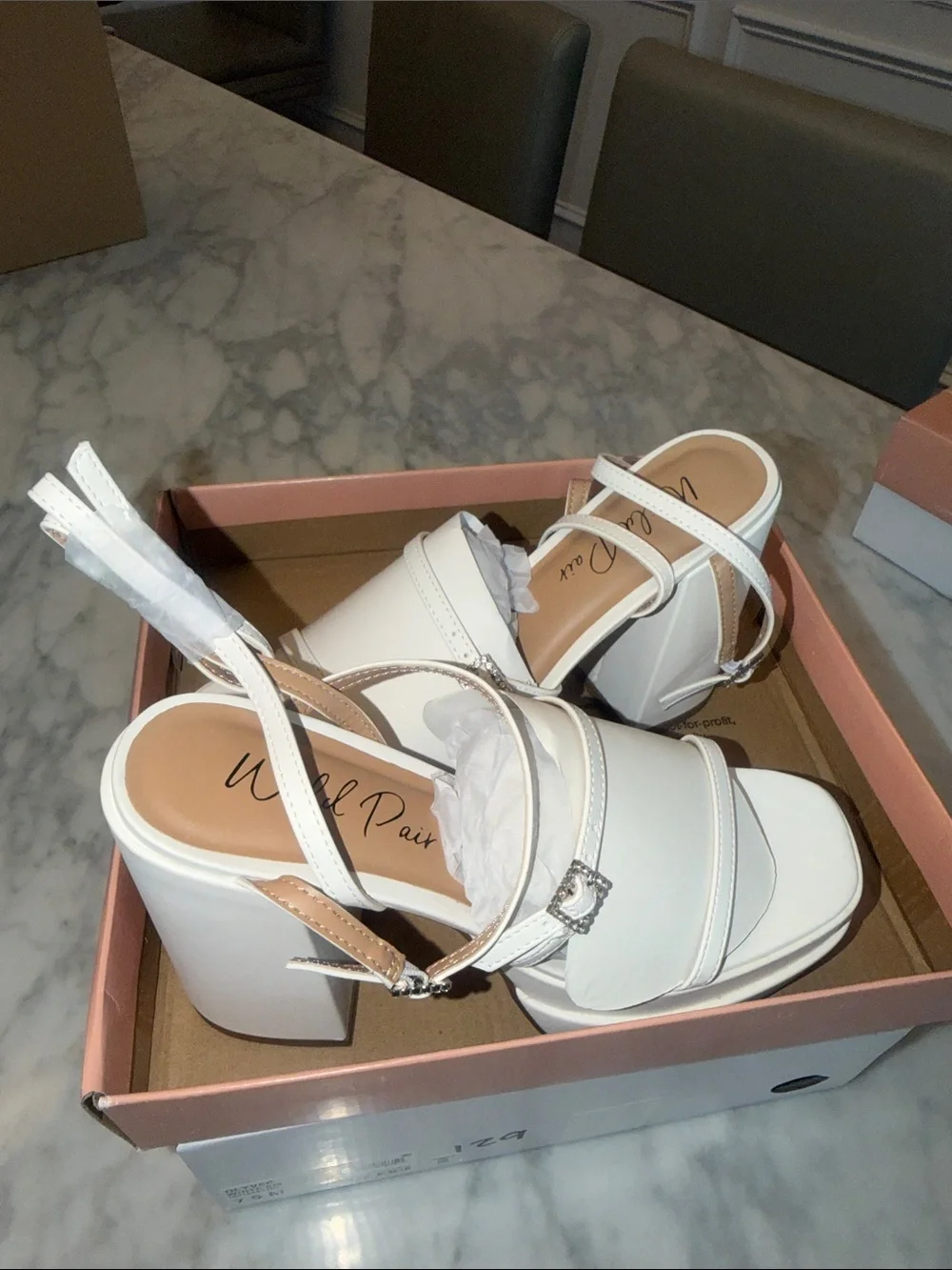 White Platform Block Heel Sandals with Ankle Strap